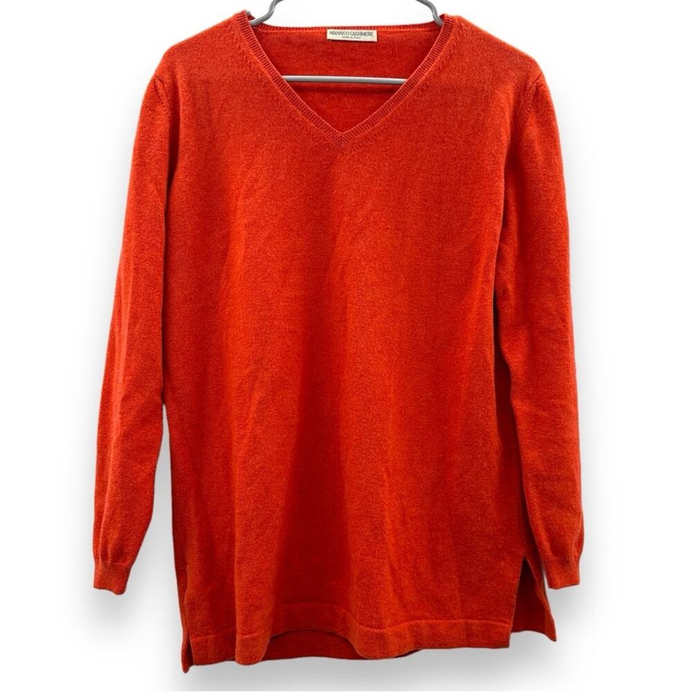 Manrico Cashmere Orange Long Sleeve V Neck Pullover‎ Sweater Size 42